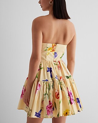 Floral Strapless Tiered Poplin Mini Dress | Express
