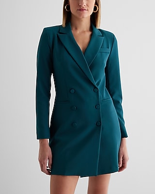 Double Breasted Padded Shoulder Mini Blazer Dress