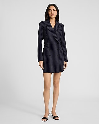 Pinstripe Double Breasted Long Sleeve Mini Blazer Dress