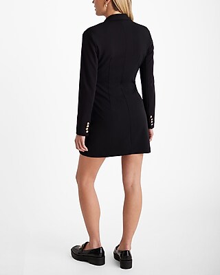 【匿名配送】ローブブラン　Double-belted Melange Dress Double Breasted Padded Shoulder Gold Button Mini Blazer Dress