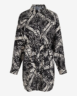 WC - LONG SLV SATIN BOYFRIEND PORTOFINO SHIRT DRESS PRINT BW 9418831:B&W PRINT:L