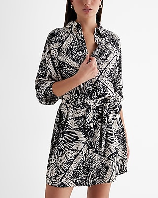 WC - LONG SLV SATIN BOYFRIEND PORTOFINO SHIRT DRESS PRINT BW 9418831:B&W PRINT:L