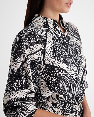 WC - LONG SLV SATIN BOYFRIEND PORTOFINO SHIRT DRESS PRINT BW 9418831:B&W PRINT:L