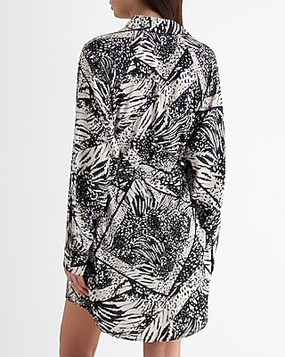 WC - LONG SLV SATIN BOYFRIEND PORTOFINO SHIRT DRESS PRINT BW 9418831:B&W PRINT:L