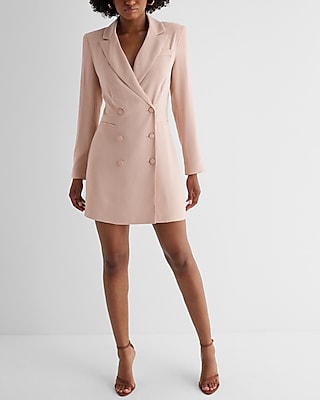 Double Breasted Padded Shoulder Mini Blazer Dress Express
