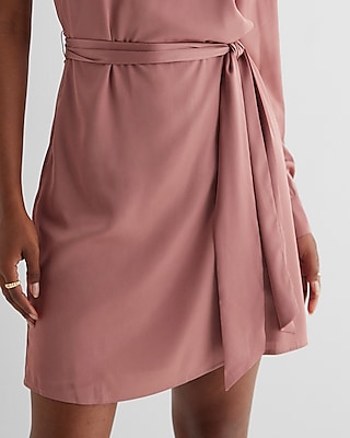 Satin One Shoulder Tie Waist Mini Dress