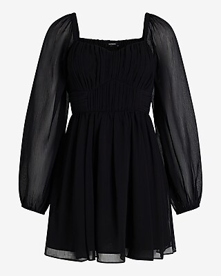 knee length dresses for ladies Long Sleeve Smocked Babydoll Dress main image 1