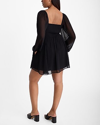 Sweetheart Neckline Long Sleeve Mini Babydoll Dress | Express