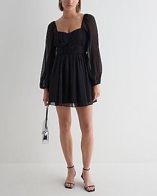 Sweetheart Neckline Long Sleeve Mini Babydoll Dress | Express