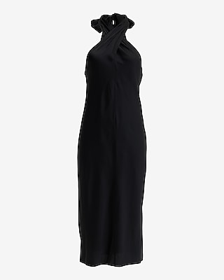 Satin Twist Halter Neck Midi Dress