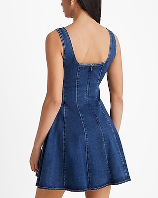 Medium Wash Denim Sleeveless Corset Mini Fit And Flare Dress | Express