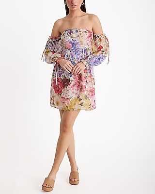 Floral Strapless Off The Shoulder Mini Babydoll Dress | Express