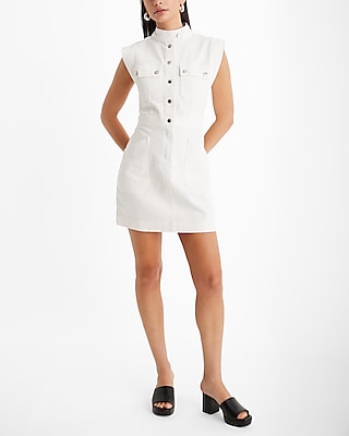 Denim Button Front Utility Mini Dress | Express