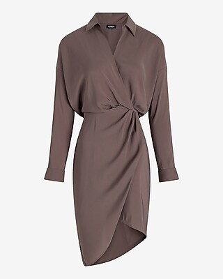 V-Neck Surplice Asymmetrical Mini Portofino Shirt Dress