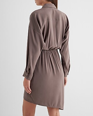 V-Neck Surplice Asymmetrical Mini Portofino Shirt Dress