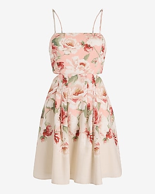 Floral Sleeveless Back Tie Mini Fit and Flare Dress