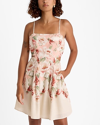 Floral Sleeveless Back Tie Mini Fit and Flare Dress