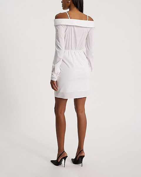 Off The Shoulder Long Sleeve Surplice Mini Shirt Dress | Express Off The Shoulder Long Sleeve Surplice Mini Shirt Dress | Express