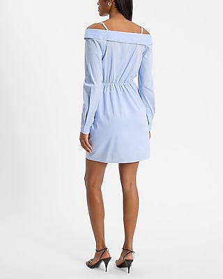 Off The Shoulder Long Sleeve Surplice Mini Shirt Dress