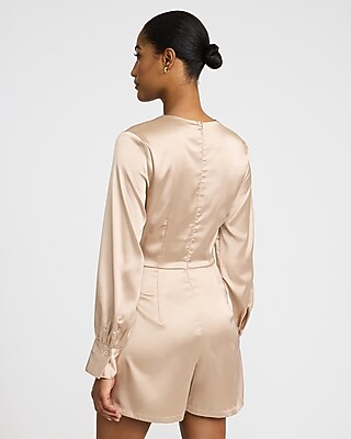 Satin V-Neck Wrap Front Romper - image 3