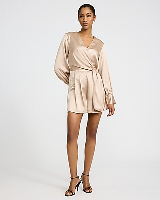 Satin V-Neck Wrap Front Romper - image 4