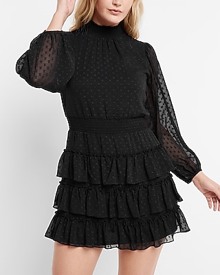 black ruffle dress long sleeve