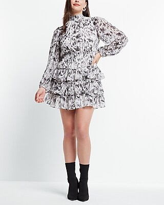 EX - LONG SLV MOCK NECK CHAUS TIERED BRUSHED STROKE FNF 940149890:B&W PRINT:XXS