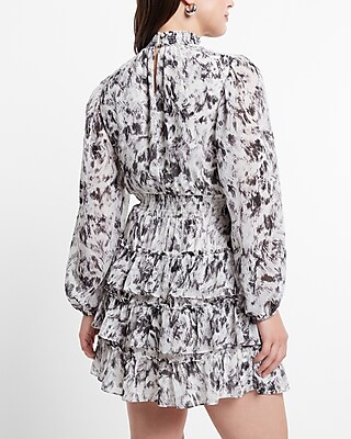 EX - LONG SLV MOCK NECK CHAUS TIERED BRUSHED STROKE FNF 940149890:B&W PRINT:XXS