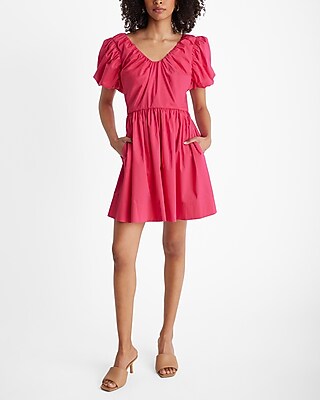 ワンピース ETMON Square Puff Mini Dress, Pink MOBTOR short sleeve dress for women Square Neck Puff Sleeve