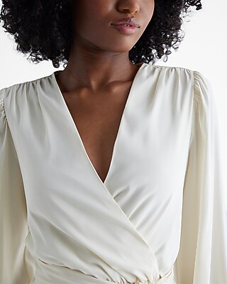 V-neck Surplice Long Sleeve Tie Waist Mini Dress | Express