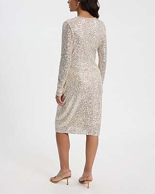 midi sequin dress with sleeves Ever-Pretty 3/4 Sleeve A-Line Sequin Round Neck Midi Dress for With Sleev