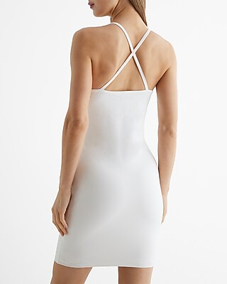 Mesh High Neck Cross Back Mini Dress | Express