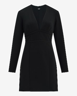 Crepe V-Neck Long Sleeve Keyhole Mini Dress
