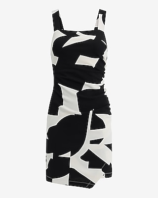 Printed Square Neck Sleeveless Ruched Mini Dress