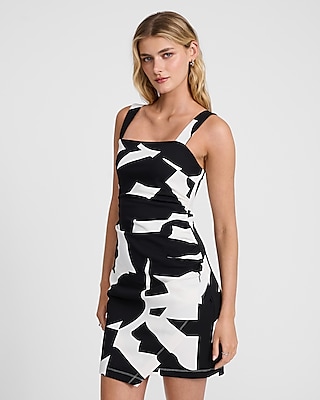Printed Square Neck Sleeveless Ruched Mini Dress