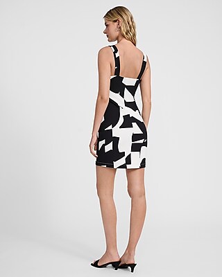 Printed Square Neck Sleeveless Ruched Mini Dress