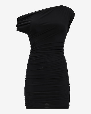 Mesh One Shoulder Asymmetrical Mini Dress