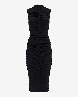 Sleeveless Mock Neck Ruched Midi Sheath Dress - image 4