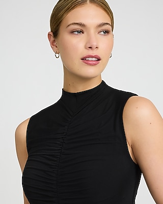 Sleeveless Mock Neck Ruched Midi Sheath Dress - image 2