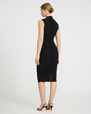 Sleeveless Mock Neck Ruched Midi Sheath Dress - image 3