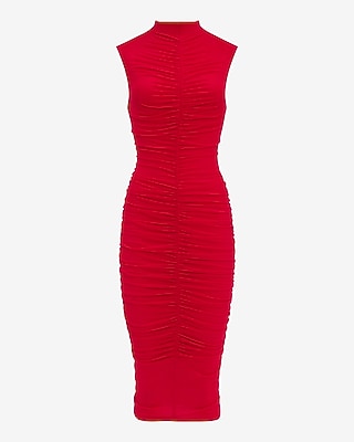 Sleeveless Mock Neck Ruched Midi Sheath Dress - image 4