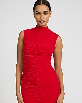 Sleeveless Mock Neck Ruched Midi Sheath Dress - image 2