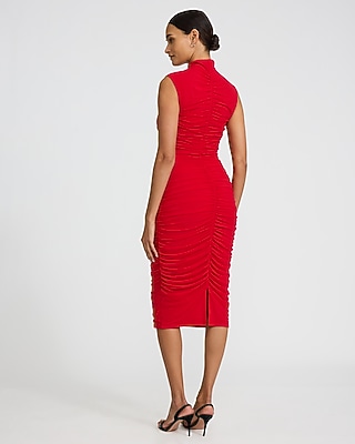 Sleeveless Mock Neck Ruched Midi Sheath Dress - image 3