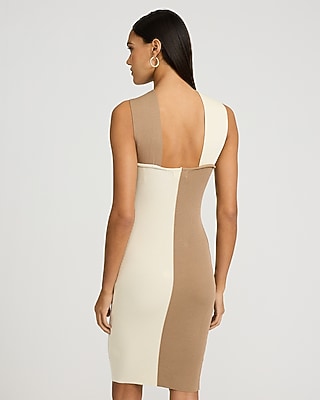 Color Block Hardware Halter Neck Mini Sweater Dress - image 3