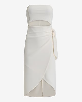 Strapless Cutout Tie Wrap Midi Sheath Dress
