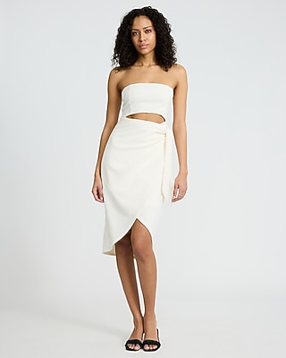 Strapless Cutout Tie Wrap Midi Sheath Dress