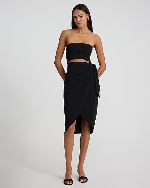 strapless tie front dress Sonie Waist Mini edikted Everyone will stop and stare when they see you in this blue maxi dress WDIRARA Women's Plus Size Strapless