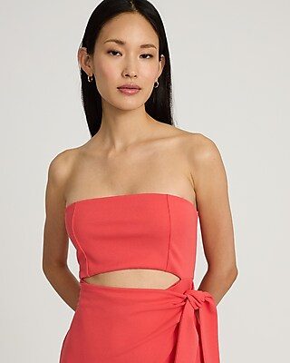 Strapless Cutout Tie Wrap Midi Sheath Dress