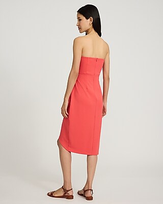 Strapless Cutout Tie Wrap Midi Sheath Dress