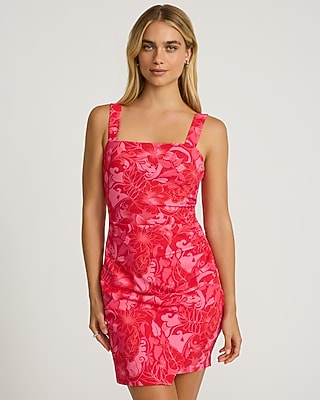 Square Neck Tie Strap Smocked Mini Fit And Flare Dress | Express